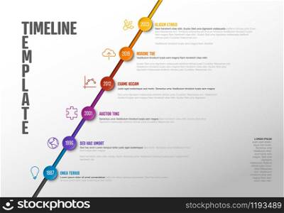 Vector Infographic Company Milestones Timeline diagonal Template - light version with circles. Vector Infographic Company Milestones Timeline diagonal Template