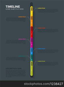 Vector Infographic Company Milestones Timeline Template dark vertical version. Glassy Infographic Timeline Template