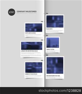 Vector Infographic Company Milestones Timeline Template with big rectangle photo placeholders and shadow effects - vertical light version. Infographic Timeline Template with big photos