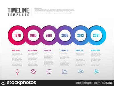 Vector Infographic Company Milestones Timeline Template with circles, text placeholders and icons