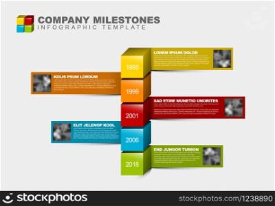 Vector Infographic Company Milestones Timeline Template with photo placeholders . Vector Infographic Company Milestones Timeline Template
