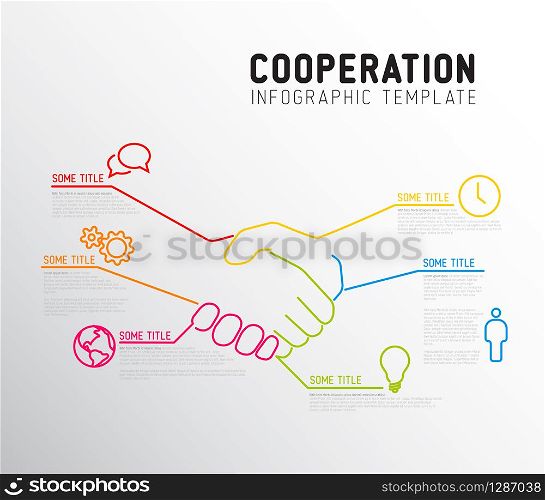 Vector Infographic cooperation report template made from lines and icons with handshake