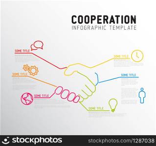 Vector Infographic cooperation report template made from lines and icons with handshake