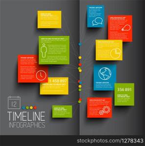 Vector Infographic dark timeline report template with icons