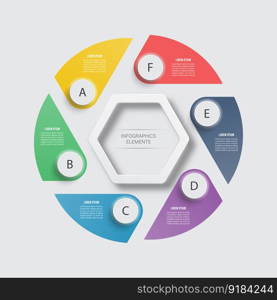 Vector infographic design template. Business concept with 6 options, parts, steps or processes. Can be used for workflow layout, diagram, number options, web design. Data visualization.