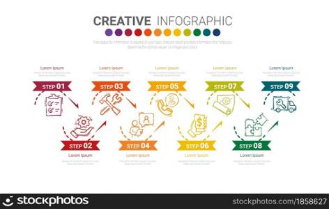 Vector Infographic design with 9 options or steps. Infographics for business concept. Can be used for presentations banner, workflow layout, process diagram, flow chart, info graph