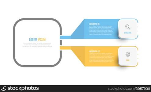 Vector infographic diagram label design with icons and 2 options or steps.