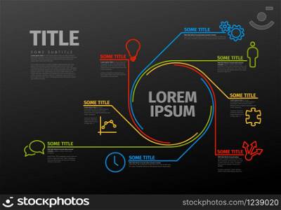 Vector Infographic diagram template made from lines and icons - dark version. Vector Infographic schema template