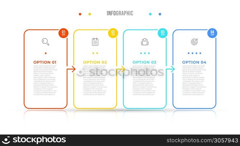 Vector infographic elements thin line design label with icons. Business concept with 4 options, steps. Can be used for workflow diagram, info chart, graph.