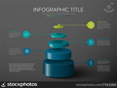 Vector Infographic layers template with five circle levels for material structure - blue green pyramid template. Vector Infographic layers template
