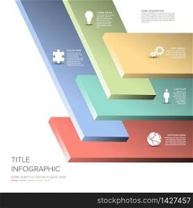 Vector Infographic layers template with five level desks for material structure - pastel color template. Vector progress six steps template