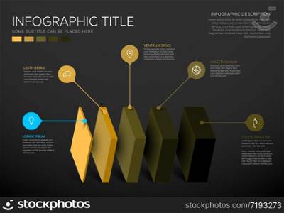 Vector Infographic layers template with five levels for material structure - dark template layout
