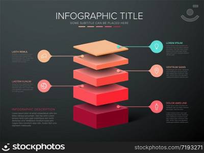 Vector Infographic layers template with five levels for material structure - red template layout
