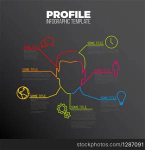 Vector Infographic profile / user template made from lines and icons with an avatar - dark version