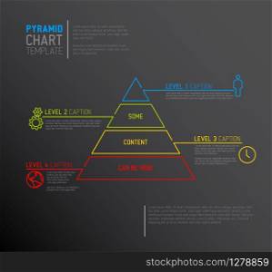 Vector Infographic Pyramid chart diagram template with icons, made by thin line - dark version