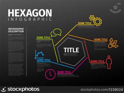 Vector Infographic report template made from lines and hexagon - dark version