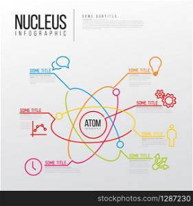 Vector Infographic report template made from lines and icons - atom with atomic nucleus. Vector nuclear Infographic report template