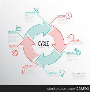 Vector Infographic report template made from lines and icons with big cycle icon. Vector Infographic cycle template