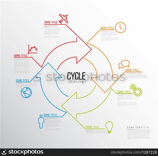 Vector Infographic report template made from lines and icons with big cycle icon. Vector Infographic cycle template made from lines and icons