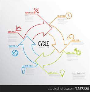 Vector Infographic report template made from lines and icons with big cycle icon. Vector Infographic cycle template made from lines and icons