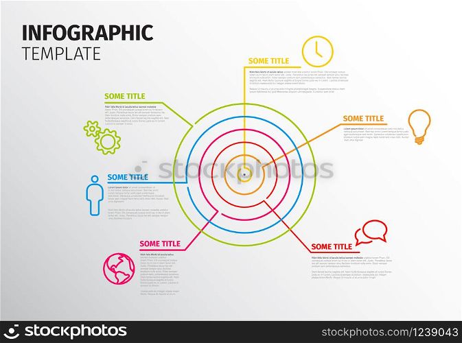 Vector Infographic report template made from lines and icons with circle target. Vector Infographic template with circle target