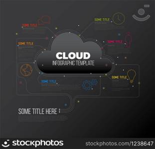 Vector Infographic report template made from lines and icons with cloud storage - dark version. Cloud storage - Vector Infographic report template