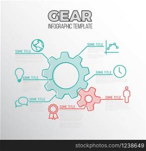 Vector Infographic report template made from lines and icons with gear / settings icon . Vector Infographic report template