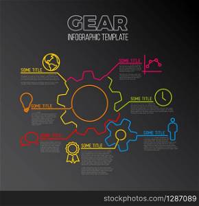 Vector Infographic report template made from lines and icons with gear / settings icon - dark version