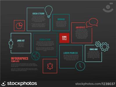 Vector Infographic report template made from lines and squares - dark version