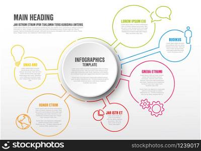 Vector Infographic report template with thin line circles and colorful icons