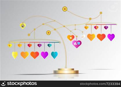 Vector infographic template 3D with heart form hanging and icon,Business concept with options.For content,diagram,flowchart,steps, parts,timeline infographics, workflow layout, chart,Vector illustration