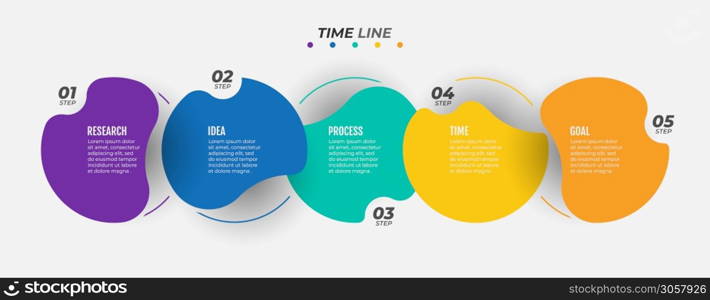 Vector Infographic template label design with circles. Business modern concept with 5 number options, steps. Timeline process for annual report, banner, info graph, web design.