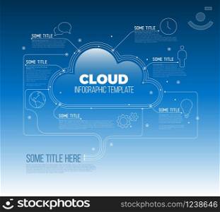 Vector Infographic template made from lines and icons with cloud storage / computing - blue sky version. Cloud storage computing - Infographic template
