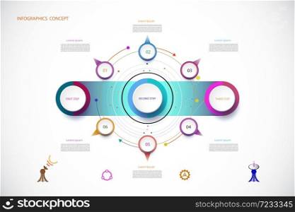 Vector infographic template with number 6 step, integrated circles. Business concept with options. For content, diagram, flowchart, steps, parts, timeline infographics, workflow layout, chart,Vector illustration