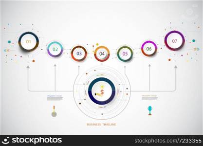 Vector infographic template with number 7 step, integrated circles. Business concept with options. For content, diagram, flowchart, steps, parts, timeline, workflow layout, chart,Vector illustration