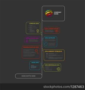 Vector Infographic timeline report template made from colorful bubbles - dark version. Infographic timeline report template with bubbles