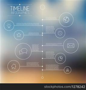 Vector Infographic timeline report template with icons and blurred background
