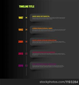 Vector Infographic timeline report template with icons and dark labels - dark version