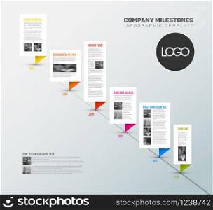 Vector Infographic timeline report template with paper bubbles, photos and fresh colors - light diagonal version