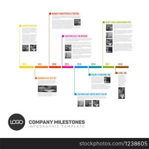 Vector Infographic timeline report template with the biggest milestones, icons, years and color buttons. Vector Infographic timeline report template
