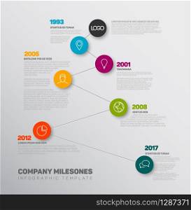 Vector Infographic timeline report template with the biggest milestones, icons, years and color buttons