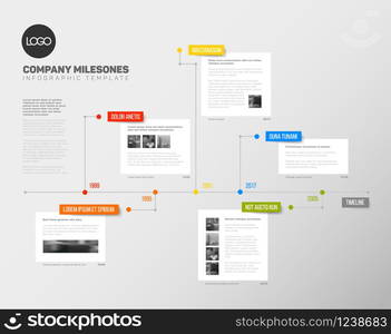 Vector Infographic timeline report template with the biggest milestones, years and description. Vector Infographic timeline report template