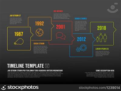 Vector Infographic timeline template made from thin line bubbles and icons - dark version. Timeline template made from speech bubbles