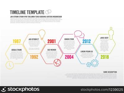 Vector Infographic timeline template made from thin line hexagons and icons