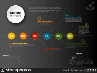 Vector Infographic timeline template with horizontal line and various description - dark version
