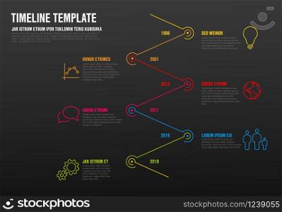 Vector Infographic timeline template with icons made from thin line - dark version
