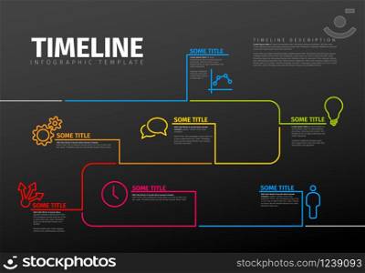 Vector Infographic timeline template with icons made from thin line - dark version. Vector Infographic timeline template