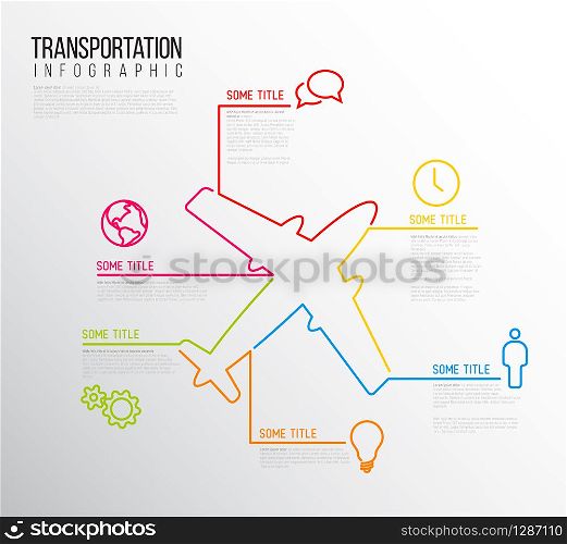 Vector Infographic transport report template made from lines and icons with airplane