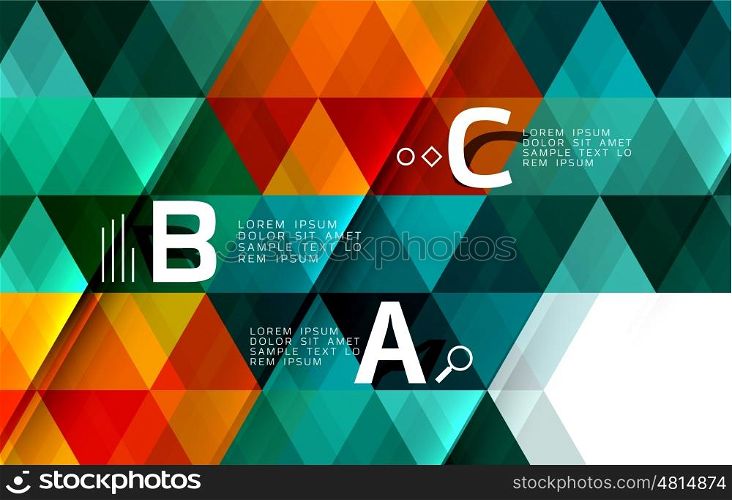 Vector infographic triangles. Vector geometric infographic triangles with option letters