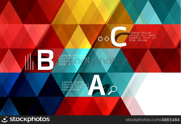 Vector infographic triangles. Vector geometric infographic triangles with option letters